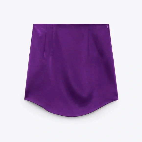 ZARA Purple Satin Effect Mini Skirt Small High Waisted Skirt NWT - Picture 8 of 13